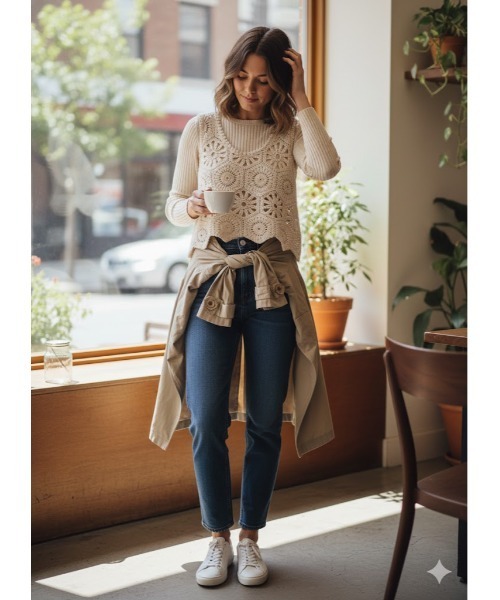 Day and Grade（デイアンドグレイド）の「クロシェ編みモチーフ ショート丈ビスチェ【 かぎ針編み】（ニット/セーター・レディース・アイボリー・FREE）」の2枚目の写真