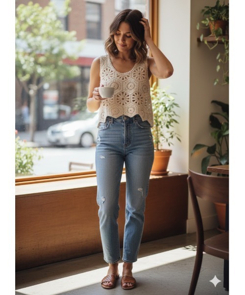 Day and Grade（デイアンドグレイド）の「クロシェ編みモチーフ ショート丈ビスチェ【 かぎ針編み】（ニット/セーター・レディース・アイボリー・FREE）」の4枚目の写真