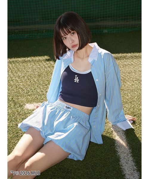 SNIDEL（スナイデル）の「【MLB】Sustainableバルーンショートパンツ（その他パンツ・レディース・ブルー/ピンク/グリーン・1/0）」の4枚目の写真