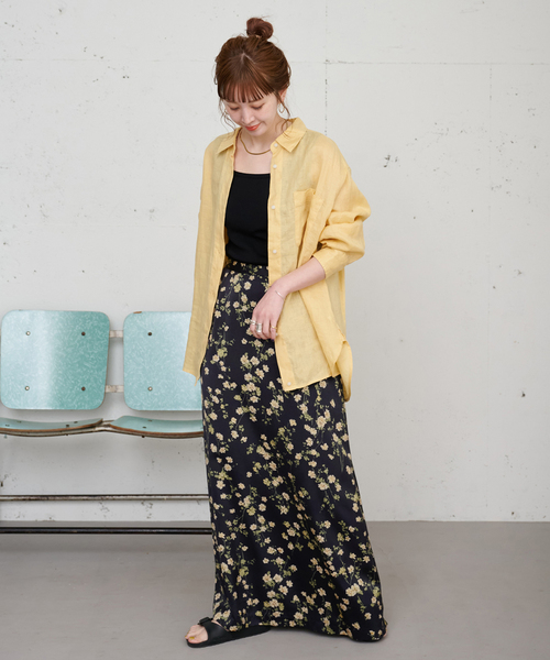 B.C STOCK（ベーセーストック）の「【ZOZO限定】手洗い可 / フラワープリントスカート（スカート・レディース・ブルー系その他/ブラウン/アイボリー/ブラック・FREE）」の6枚目の写真