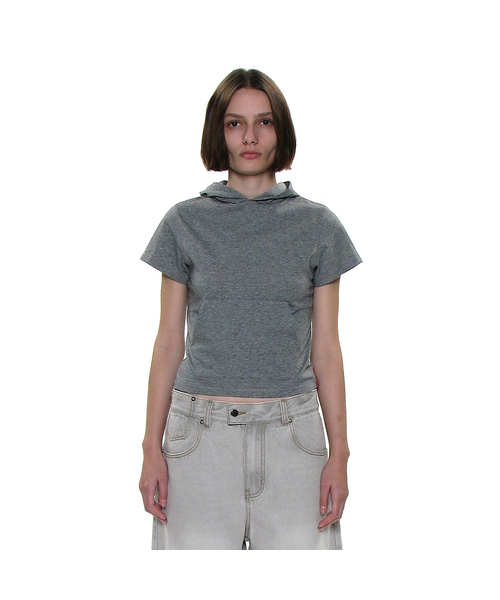 PARTIMENTO WOMEN（パルティメントウィメン）の「PWC ポケットフードパーカーショートスリーブTシャツ_9カラー（Tシャツ/カットソー・レディース・ホワイト/ライトグレー/ブラック/レッド/ミント/ダークパープル/ブラック系その他/グレー系その他/チャコール・SMALL/MEDIUM/LARGE）」の5枚目の写真