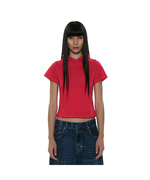 PARTIMENTO WOMEN（パルティメントウィメン）の「PWC ポケットフードパーカーショートスリーブTシャツ_9カラー（Tシャツ/カットソー・レディース・ホワイト/ライトグレー/ブラック/レッド/ミント/ダークパープル/ブラック系その他/グレー系その他/チャコール・SMALL/MEDIUM/LARGE）」の9枚目の写真