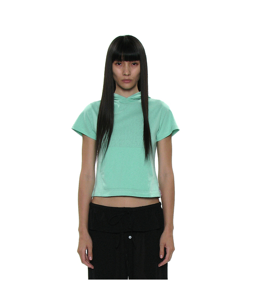 PARTIMENTO WOMEN（パルティメントウィメン）の「PWC ポケットフードパーカーショートスリーブTシャツ_9カラー（Tシャツ/カットソー・レディース・ホワイト/ライトグレー/ブラック/レッド/ミント/ダークパープル/ブラック系その他/グレー系その他/チャコール・SMALL/MEDIUM/LARGE）」の7枚目の写真