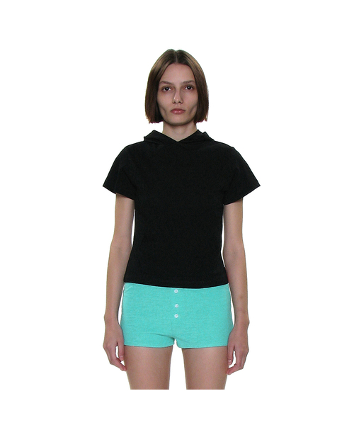 PARTIMENTO WOMEN（パルティメントウィメン）の「PWC ポケットフードパーカーショートスリーブTシャツ_9カラー（Tシャツ/カットソー・レディース・ホワイト/ライトグレー/ブラック/レッド/ミント/ダークパープル/ブラック系その他/グレー系その他/チャコール・SMALL/MEDIUM/LARGE）」の2枚目の写真