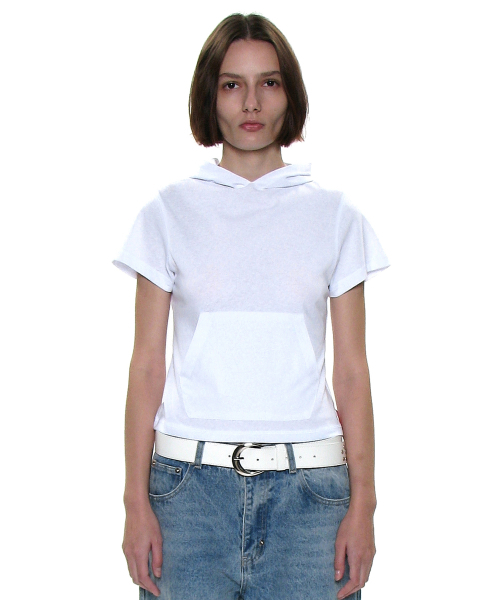 PARTIMENTO WOMEN（パルティメントウィメン）の「PWC ポケットフードパーカーショートスリーブTシャツ_9カラー（Tシャツ/カットソー・レディース・ホワイト/ライトグレー/ブラック/レッド/ミント/ダークパープル/ブラック系その他/グレー系その他/チャコール・SMALL/MEDIUM/LARGE）」の10枚目の写真