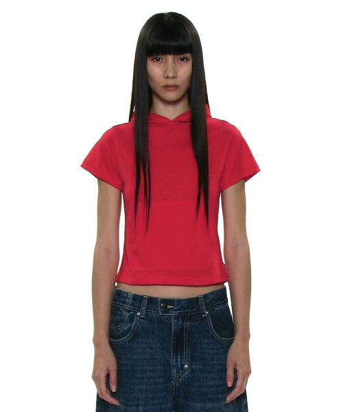 PARTIMENTO WOMEN（パルティメントウィメン）の「PWC ポケットフードパーカーショートスリーブTシャツ_9カラー（Tシャツ/カットソー・レディース・ホワイト/ライトグレー/ブラック/レッド/ミント/ダークパープル/ブラック系その他/グレー系その他/チャコール・SMALL/MEDIUM/LARGE）」の13枚目の写真
