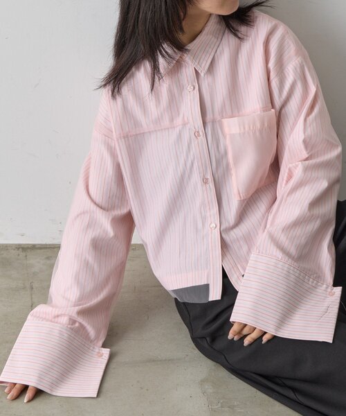 goocy（グーシー）の「チュール被せショートシャツ（シャツ/ブラウス・レディース・ブラック/ブルー/ホワイト/ピンク・FREE）」の4枚目の写真