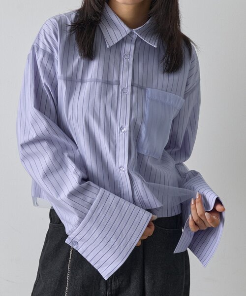 goocy（グーシー）の「チュール被せショートシャツ（シャツ/ブラウス・レディース・ブラック/ブルー/ホワイト/ピンク・FREE）」の3枚目の写真