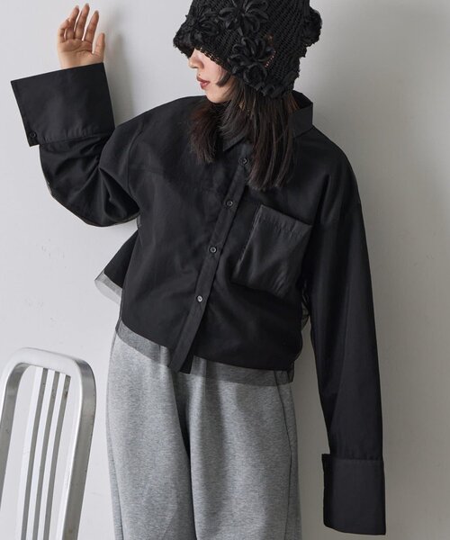 goocy（グーシー）の「チュール被せショートシャツ（シャツ/ブラウス・レディース・ブラック/ブルー/ホワイト/ピンク・FREE）」の2枚目の写真