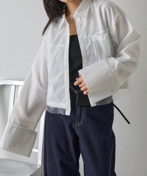 goocy（グーシー）の「チュール被せショートシャツ（シャツ/ブラウス・レディース・ブラック/ブルー/ホワイト/ピンク・FREE）」の21枚目の写真