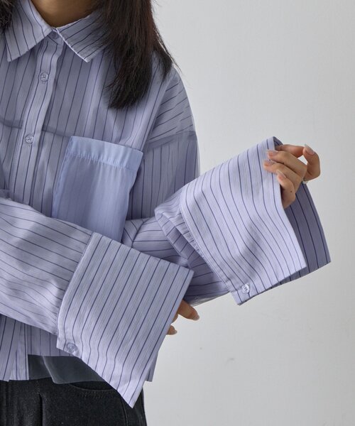 goocy（グーシー）の「チュール被せショートシャツ（シャツ/ブラウス・レディース・ブラック/ブルー/ホワイト/ピンク・FREE）」の5枚目の写真