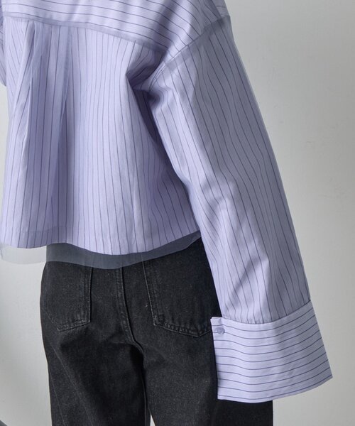 goocy（グーシー）の「チュール被せショートシャツ（シャツ/ブラウス・レディース・ブラック/ブルー/ホワイト/ピンク・FREE）」の7枚目の写真