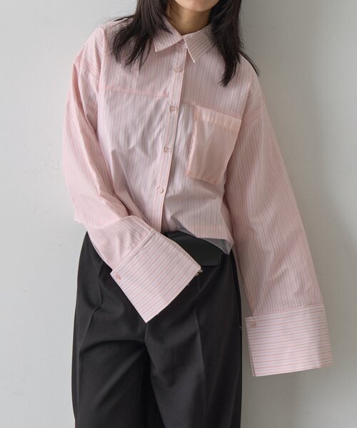 goocy（グーシー）の「チュール被せショートシャツ（シャツ/ブラウス・レディース・ブラック/ブルー/ホワイト/ピンク・FREE）」の14枚目の写真