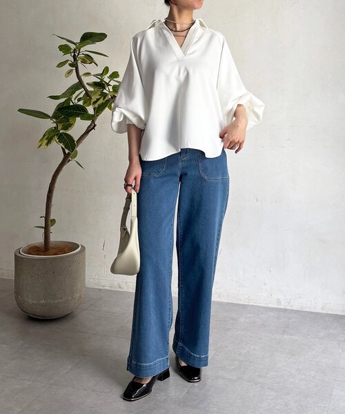 un dix cors(アンディコール)の「パウダーストレッチブラウス(シャツ/ブラウス・レディース・オフホワイト/チャコールグレー/グレー/ネイビー・FREE)」の18枚目の写真