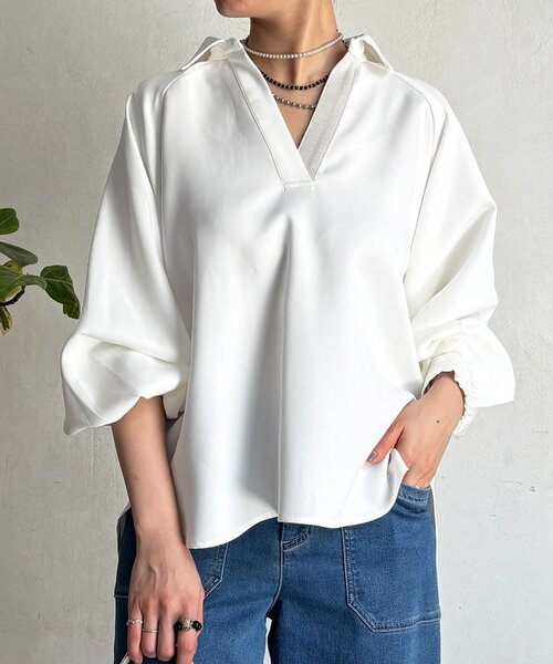 un dix cors(アンディコール)の「パウダーストレッチブラウス(シャツ/ブラウス・レディース・オフホワイト/チャコールグレー/グレー/ネイビー・FREE)」の19枚目の写真