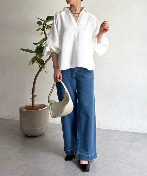 un dix cors(アンディコール)の「パウダーストレッチブラウス(シャツ/ブラウス・レディース・オフホワイト/チャコールグレー/グレー/ネイビー・FREE)」の20枚目の写真