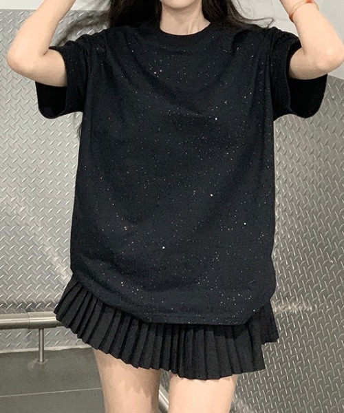 lilful(リルフル)の「【26年春夏新作】星型ラメデザイン オーバーサイズ 半袖Tシャツ(Tシャツ/カットソー・レディース・ホワイト/ブラック・F)」の12枚目の写真