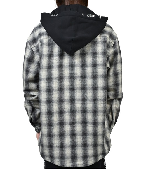 ALICE HOLLYWOOD(アリスハリウッド)の「OVERSIZE HOODED FLANNEL SHIRT(シャツ/ブラウス・メンズ・チャコールグレー/ホワイト・LARGE/X-LARGE/SMALL/MEDIUM)」の3枚目の写真