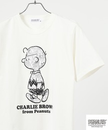 PEANUTS コミック柄プリント天竺半袖Tシャツ