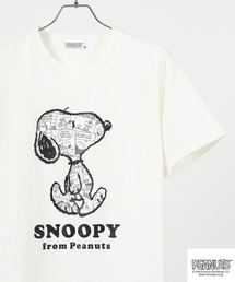 PEANUTS コミック柄プリント天竺半袖Tシャツ