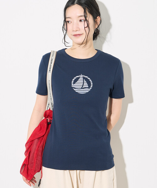 FREAK'S STORE(フリークスストア)の「PETIT BATEAU × FREAK'S STORE/プチバトー 別注 フロッキープリントTシャツ(Tシャツ/カットソー・レディース・ネイビー/オフホワイト/ブラック/その他・MEDIUM/LARGE)」の3枚目の写真
