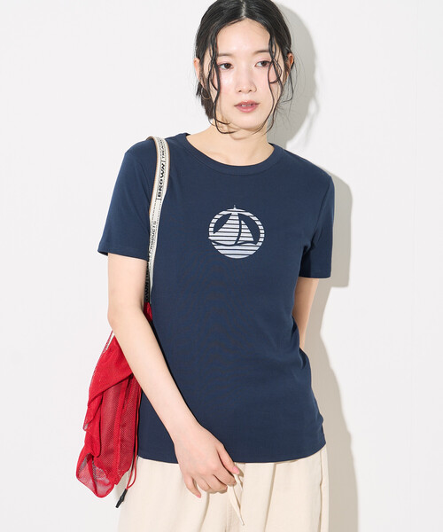FREAK'S STORE(フリークスストア)の「PETIT BATEAU × FREAK'S STORE/プチバトー 別注 フロッキープリントTシャツ(Tシャツ/カットソー・レディース・ネイビー/オフホワイト/ブラック/その他・MEDIUM/LARGE)」の9枚目の写真