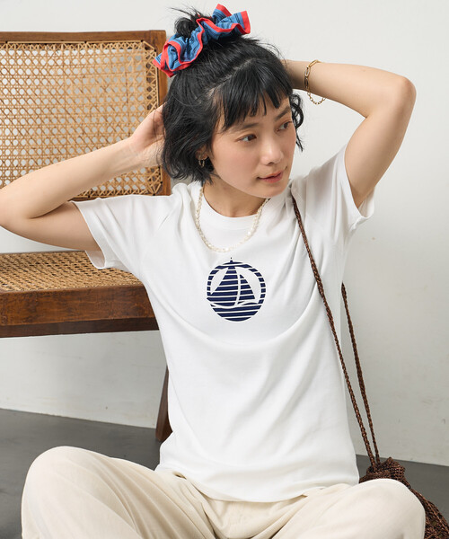 FREAK'S STORE(フリークスストア)の「PETIT BATEAU × FREAK'S STORE/プチバトー 別注 フロッキープリントTシャツ(Tシャツ/カットソー・レディース・ネイビー/オフホワイト/ブラック/その他・MEDIUM/LARGE)」の14枚目の写真