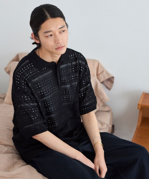 Firsthand(ファーストハンド)の「Firsthand/ファーストハンド ビッグシルエット ショートスリーブ ニット編み ポロシャツ(ポロシャツ・メンズ・ブラック/ベージュ/サックスブルー・MEDIUM/LARGE)」の7枚目の写真