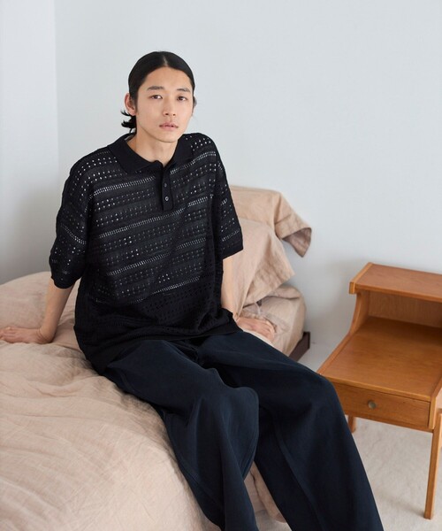 Firsthand(ファーストハンド)の「Firsthand/ファーストハンド ビッグシルエット ショートスリーブ ニット編み ポロシャツ(ポロシャツ・メンズ・ブラック/ベージュ/サックスブルー・MEDIUM/LARGE)」の8枚目の写真
