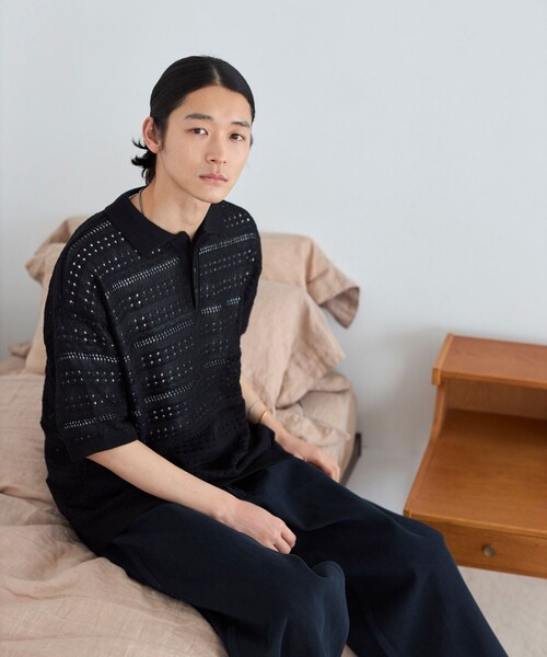 Firsthand(ファーストハンド)の「Firsthand/ファーストハンド ビッグシルエット ショートスリーブ ニット編み ポロシャツ(ポロシャツ・メンズ・ブラック/ベージュ/サックスブルー・MEDIUM/LARGE)」の9枚目の写真