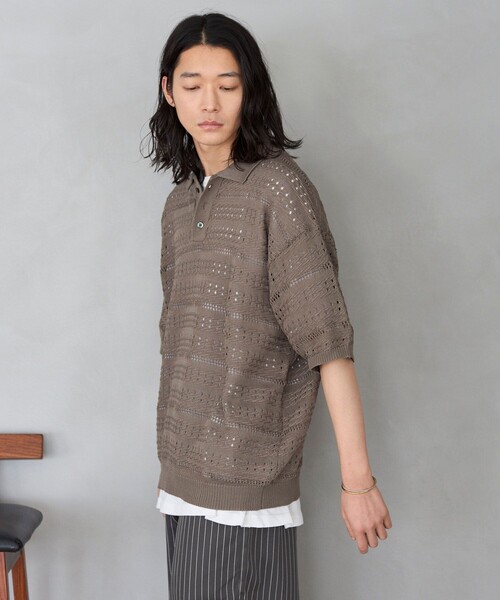 Firsthand(ファーストハンド)の「Firsthand/ファーストハンド ビッグシルエット ショートスリーブ ニット編み ポロシャツ(ポロシャツ・メンズ・ブラック/ベージュ/サックスブルー・MEDIUM/LARGE)」の12枚目の写真