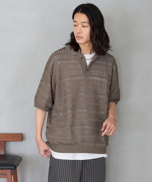 Firsthand(ファーストハンド)の「Firsthand/ファーストハンド ビッグシルエット ショートスリーブ ニット編み ポロシャツ(ポロシャツ・メンズ・ブラック/ベージュ/サックスブルー・MEDIUM/LARGE)」の15枚目の写真