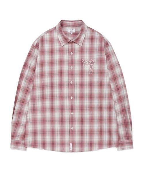 Wacky WiLLy（ワッキーウィリー）の「EMBROIDERED GRAPHIC CHECK LONG SLEEVE SHIRT（シャツ/ブラウス・メンズ・ネイビー/ピンク・SMALL/MEDIUM/LARGE）」の2枚目の写真