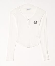 【MUCENT】ブランド直輸入正規品/MUCENT/HARING SIGNATURE LOGO SNAP BUTTON U NECK T