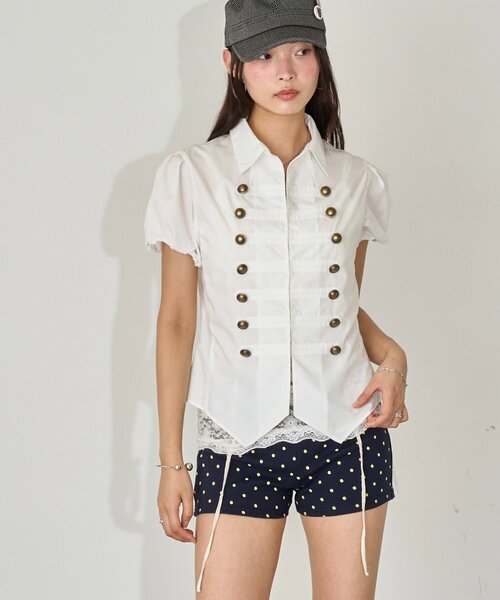 WHO'S WHO gallery（フーズフーギャラリー）の「ナポレオンパフスリブラウス（シャツ/ブラウス・レディース・グレー/オフホワイト/ブラウン/ブラック/ブラック系その他・FREE）」の8枚目の写真