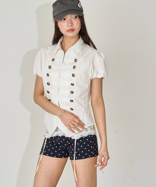 WHO'S WHO gallery（フーズフーギャラリー）の「ナポレオンパフスリブラウス（シャツ/ブラウス・レディース・グレー/オフホワイト/ブラウン/ブラック/ブラック系その他・FREE）」の10枚目の写真