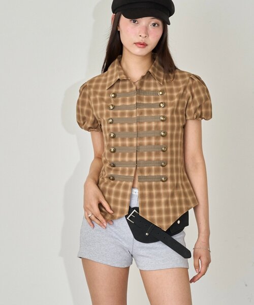 WHO'S WHO gallery（フーズフーギャラリー）の「ナポレオンパフスリブラウス（シャツ/ブラウス・レディース・グレー/オフホワイト/ブラウン/ブラック/ブラック系その他・FREE）」の22枚目の写真