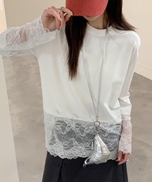レース ドッキング クルーネック 長袖 ブルオーバー
