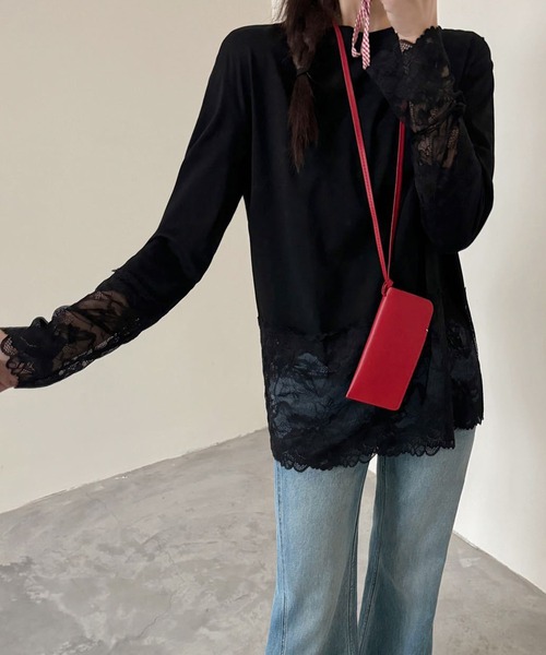 Lace Ladies（レースレディース）の「レース ドッキング クルーネック 長袖 ブルオーバー（Tシャツ/カットソー・レディース・ホワイト/ブラック・M/XL）」の3枚目の写真