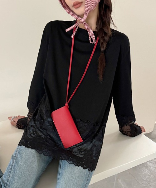 Lace Ladies（レースレディース）の「レース ドッキング クルーネック 長袖 ブルオーバー（Tシャツ/カットソー・レディース・ホワイト/ブラック・M/XL）」の4枚目の写真