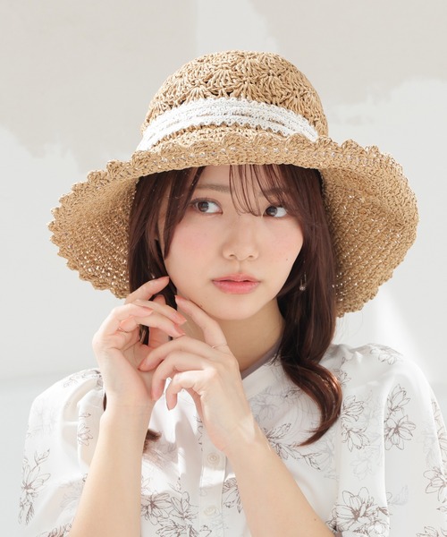Honeys（ハニーズ）の「スカラップつば広帽（ハット・レディース・グレイッシュベージュ/ホワイト系2/ホワイト系1/ベージュ系1・FREE）」の16枚目の写真
