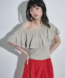 ラッフルデザインリブニットノースリ