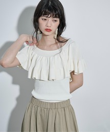 ラッフルデザインリブニットノースリ