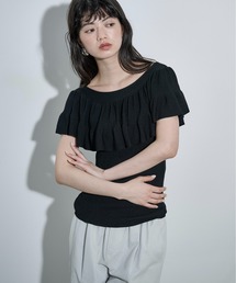 ラッフルデザインリブニットノースリ