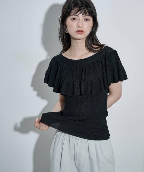 THE YOn(ザヨン)の「ラッフルデザインリブニットノースリ(ニット/セーター・レディース・オレンジ/グレイッシュベージュ/ブラック/アイボリー・FREE)」の22枚目の写真