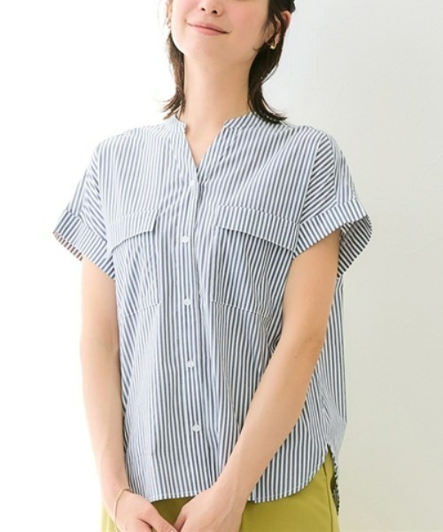 7days Life Styling(セブンデイズライフスタイリング)の「【接触冷感/UVカット/速乾】スキッパーカラーポケットシャツ(シャツ/ブラウス・レディース・サックスブルー系/ネイビー系・LL/M/S/L)」の2枚目の写真