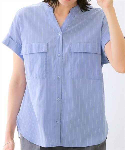7days Life Styling(セブンデイズライフスタイリング)の「【接触冷感/UVカット/速乾】スキッパーカラーポケットシャツ(シャツ/ブラウス・レディース・サックスブルー系/ネイビー系・LL/M/S/L)」の8枚目の写真