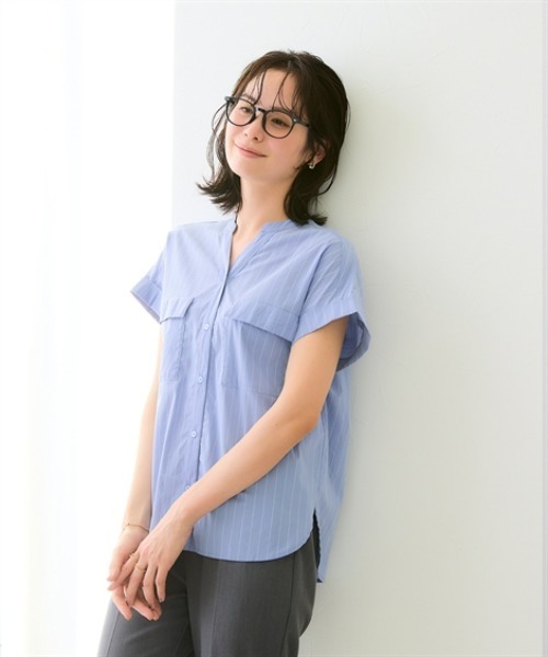 7days Life Styling(セブンデイズライフスタイリング)の「【接触冷感/UVカット/速乾】スキッパーカラーポケットシャツ(シャツ/ブラウス・レディース・サックスブルー系/ネイビー系・LL/M/S/L)」の3枚目の写真