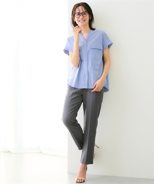 7days Life Styling(セブンデイズライフスタイリング)の「【接触冷感/UVカット/速乾】スキッパーカラーポケットシャツ(シャツ/ブラウス・レディース・サックスブルー系/ネイビー系・LL/M/S/L)」の4枚目の写真
