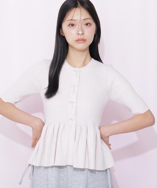 JILL by JILL STUART（ジルバイジルスチュアート）の「ラメモールペプラムニット半袖（ニット/セーター・レディース・ピンク/グレー/ブルー/ホワイト・FREE）」の6枚目の写真